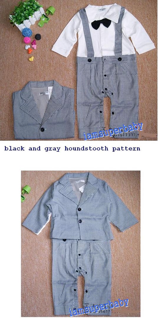 Boy Suit Grey & Checked Pattern Baby Boy Formal Outfit & Jacket Set 3
