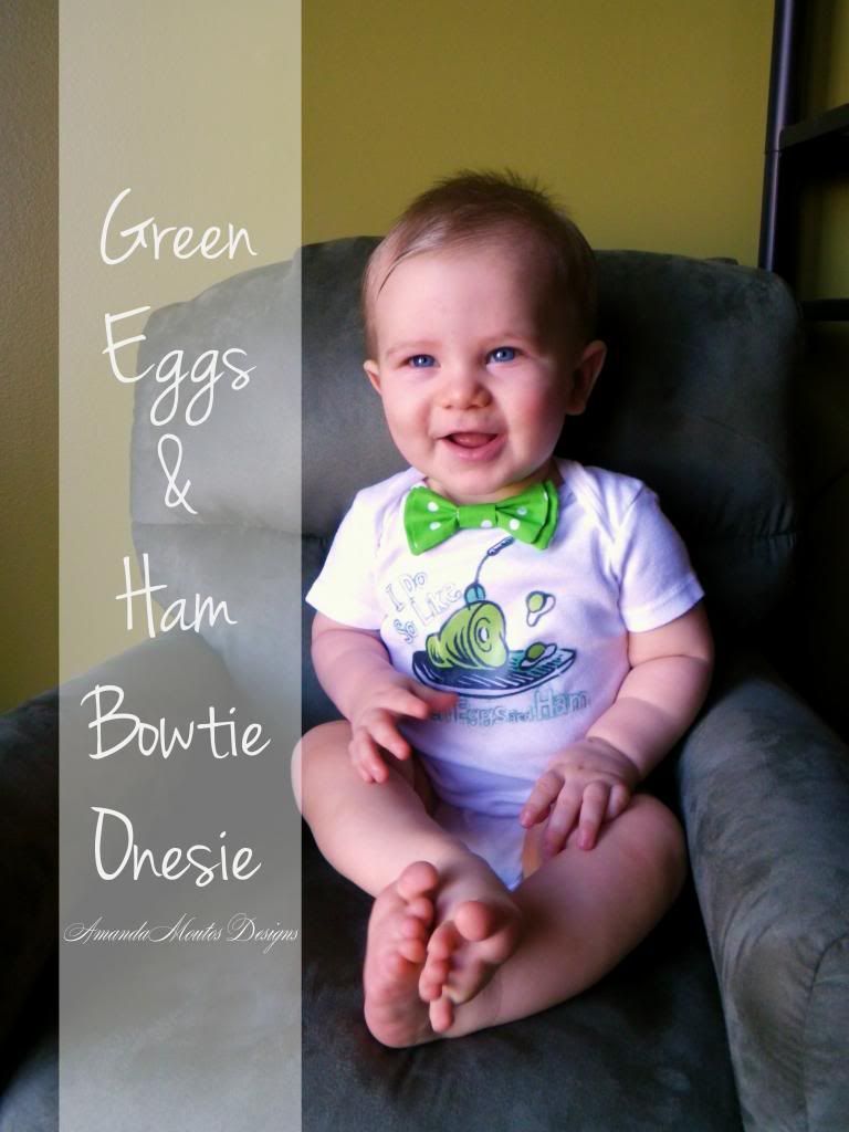 St. Patrick's Day-Green Eggs and Ham Bowtie Onesie Tutorial by Amanda Moutos Designs