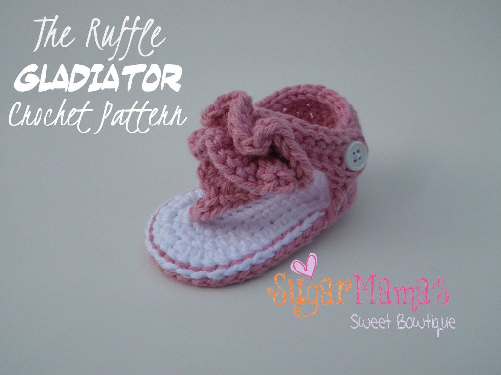 Ruffle Gladiator Baby Sandals Crochet Pattern by Amanda Moutos Designs