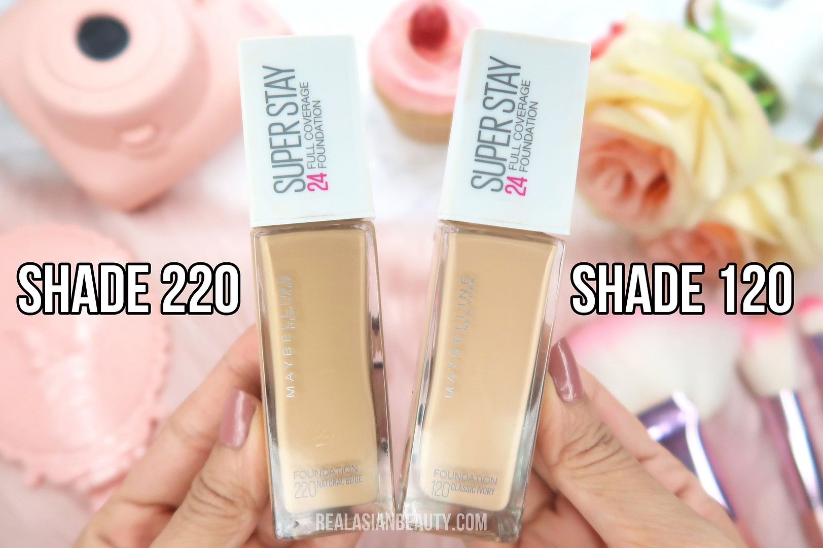 Maybelline 24h Superstay Foundation - Sun Beige v/s Natural Beige