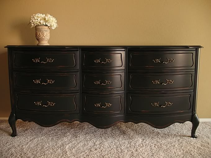 black dresser refinished with distressing