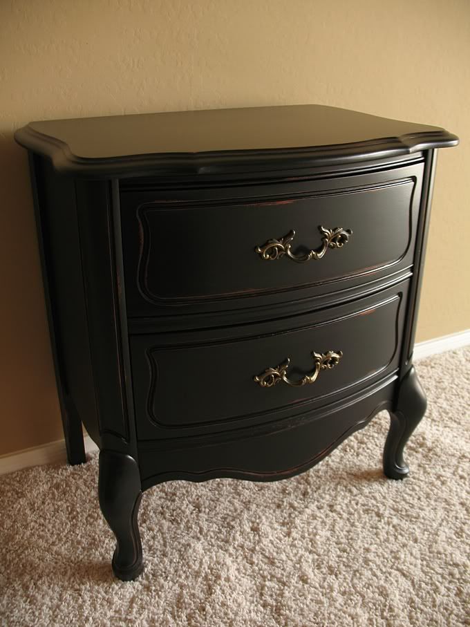black nightstand refinished with distressing