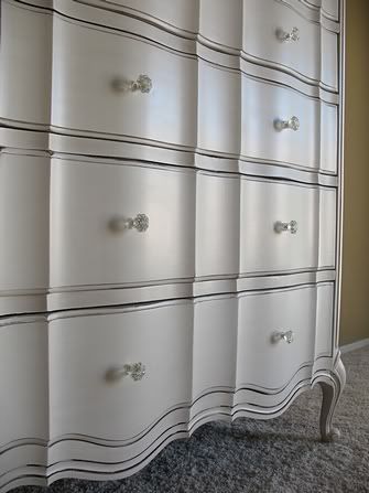 white tallboy distressed  and glazed with protective coat finish