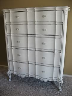 white tallboy distressed  and glazed with protective coat finish