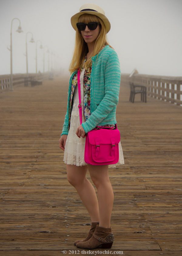 Forever 21 white lace dress, Zara floral bomber jacket, Zara knit jacket, Sam Edelman Pax boots, southern California fashion blog, Los Angeles street style