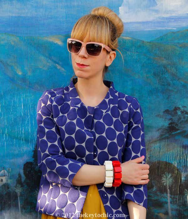 Marni at H&M blue dot jacket, Gypsy Junkies maxi dress, Los Angeles fashion blog, California street style