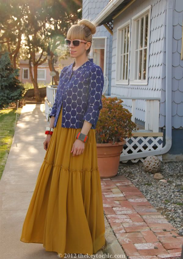 Marni at H&M blue dot jacket, Gypsy Junkies maxi dress, Los Angeles fashion blog, California street style