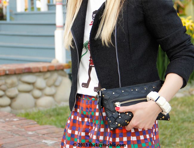 Duro Olowu for JCPenney plaid shorts, Marni at H&M T-shirt, Los Angeles fashion blog, H&M black cropped tweed blazer