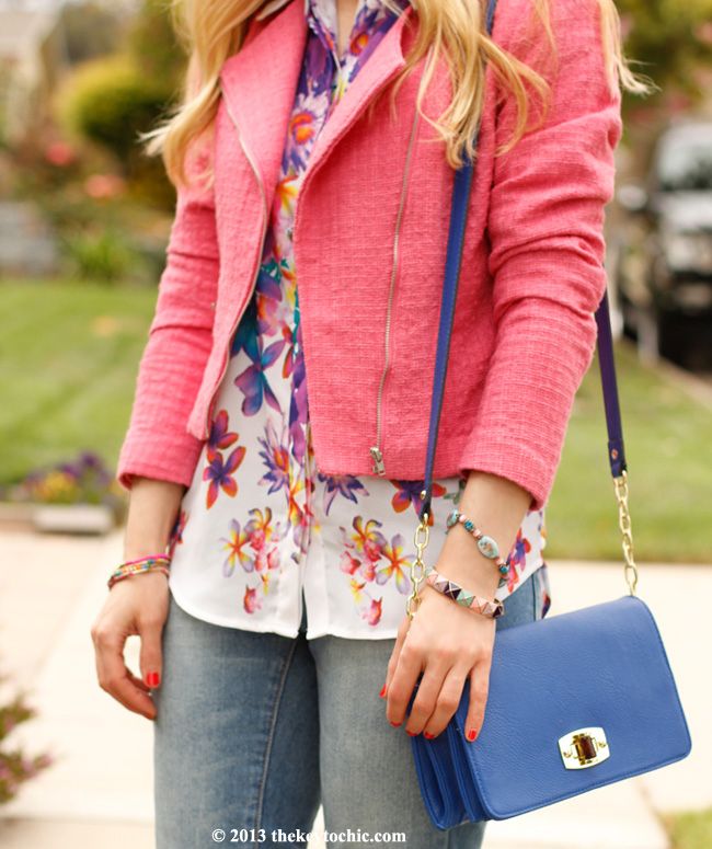Mossimo cropped jeans, Mossimo floral sleeveless blouse, H&M pink tweed blazer, L.A. fashion blog