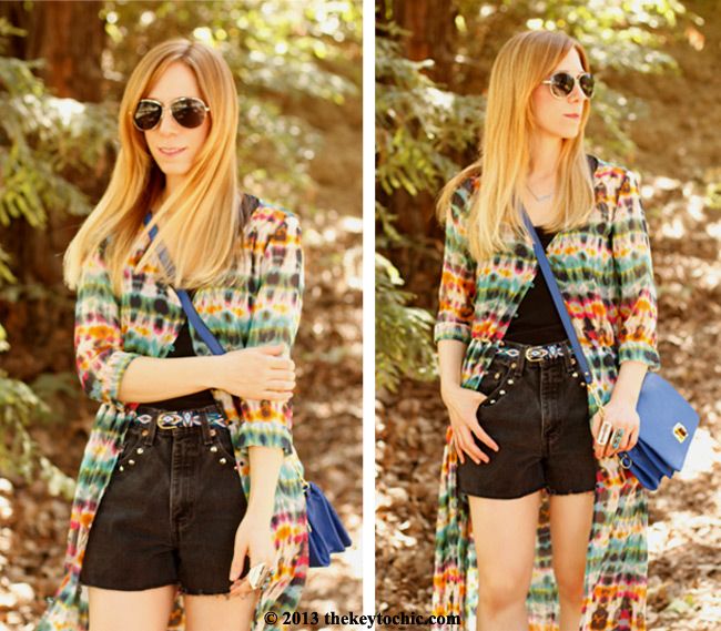 Zara tie-dye dress, Koolaburra Zola fringe sandals, DIY vintage Levi's, L.A. street style