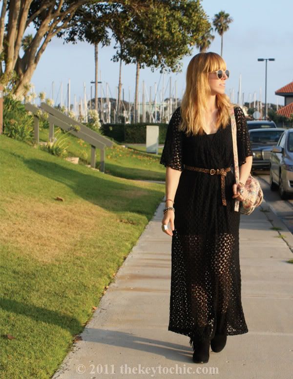 crochet kimono dress, Sam Edelman Louie boots, California fashion blog