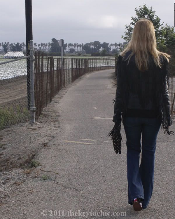 fringe biker jacket, flared H&M jeans, Jeffrey Campbell Foxy flag stars and stripes, California fashion blog