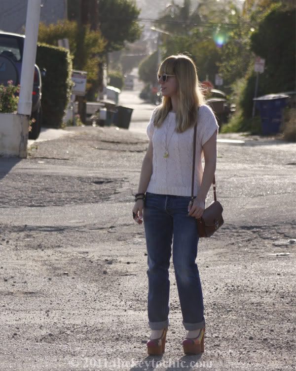 cable knit sweater, boyfriend jeans, Jeffrey Campbell Fruit Bowl pumps, California fashion blog