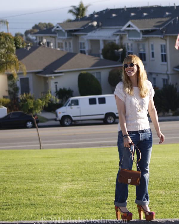 cable knit sweater, boyfriend jeans, Jeffrey Campbell Fruit Bowl pumps, California fashion blog