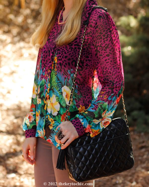 tropical print blouse, J Brand skinny jeans, Los Angeles fashion blog