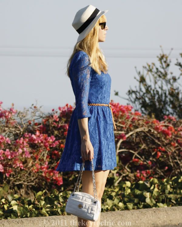 Topshop lace skater dress, River Island floral wedges, California fashion blog