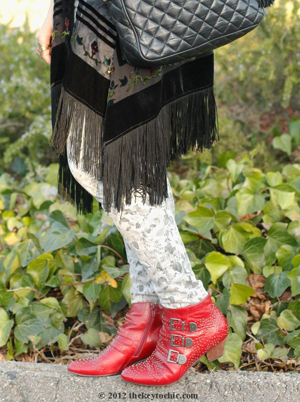 J Brand floral jeans, staring at stars velvet burnout fringe kimono, Jeffrey Campbell Starburst studded boots, Los Angeles fashion blogger
