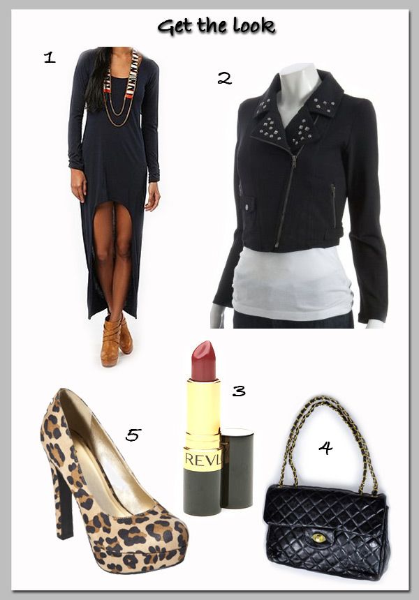 studded biker jacket, high low dress, Mossimo Paisley leopard pumps, Susan B quilted handbag