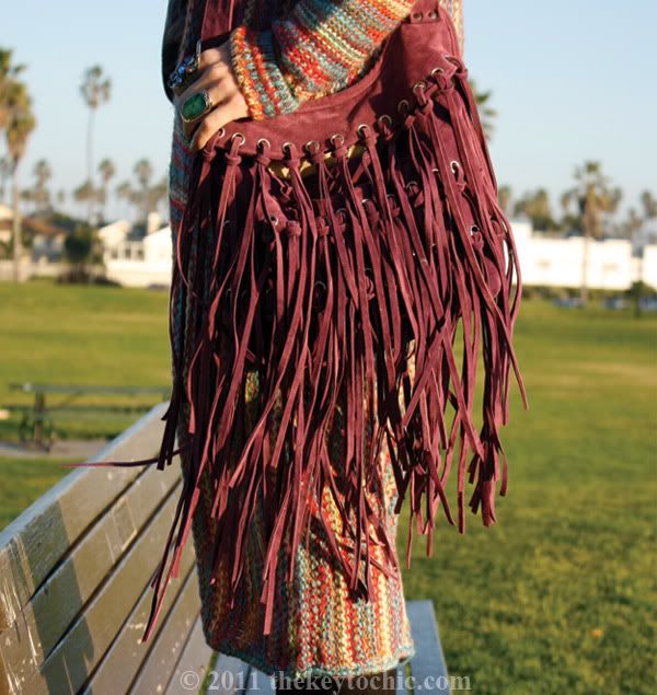Forever 21 maxi sweater, fringe handbag, Los Angeles fashion blogger