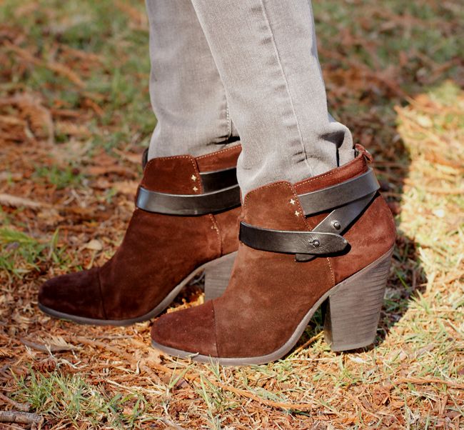 Rag & Bone Harrow boots in burgundy suede, Rag & Bone Harrow western ankle strap suede boots