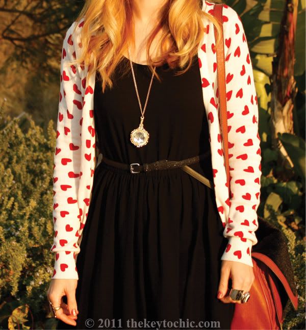 heart print cardigan, high-low dress, bowler hat, southern California fashion blogger, Los Angeles fashion blog