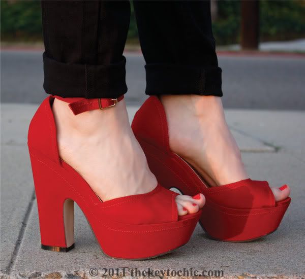 Glaze red platform heels