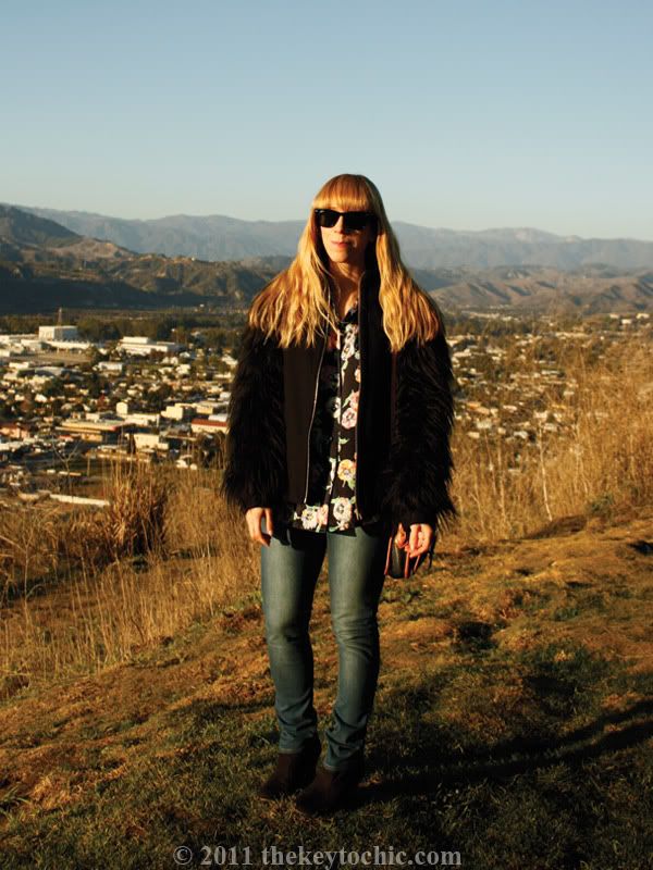 Zara faux fur jacket, gorilla sleeves, Mossimo Kacey boots, southern California fashion blog, Los Angeles fashion blogger