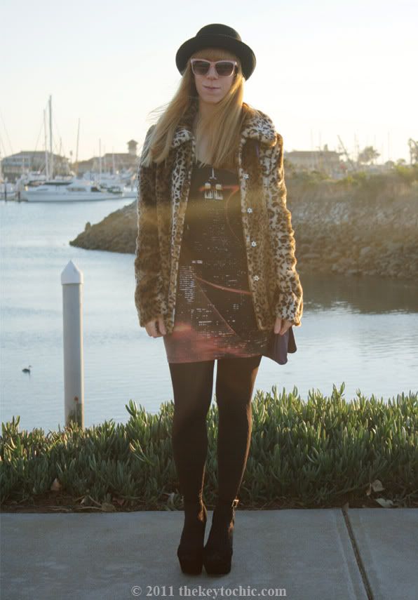 Motel city scene dress, Forever 21 leopard print jacket, Los Angeles fashion blog, southern California fashion blogger