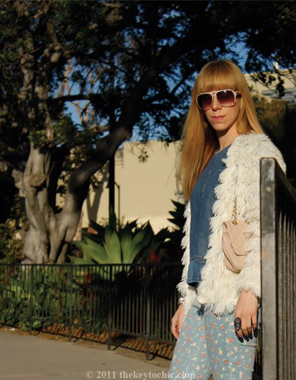 Nasty Gal Sonia shag jacket, Forever 21 floral skinny jeans, southern California fashion blog, Los Angeles fashion blogger