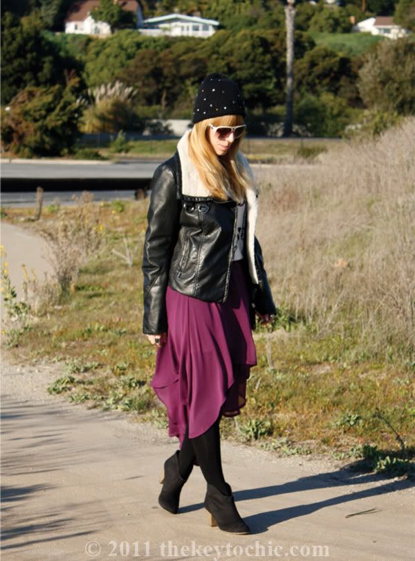 Zara studded beanie, H&M aviator jacket, Foreign Exchange high low skirt, Mossimo Kacey boots, Los Angeles fashion blogger