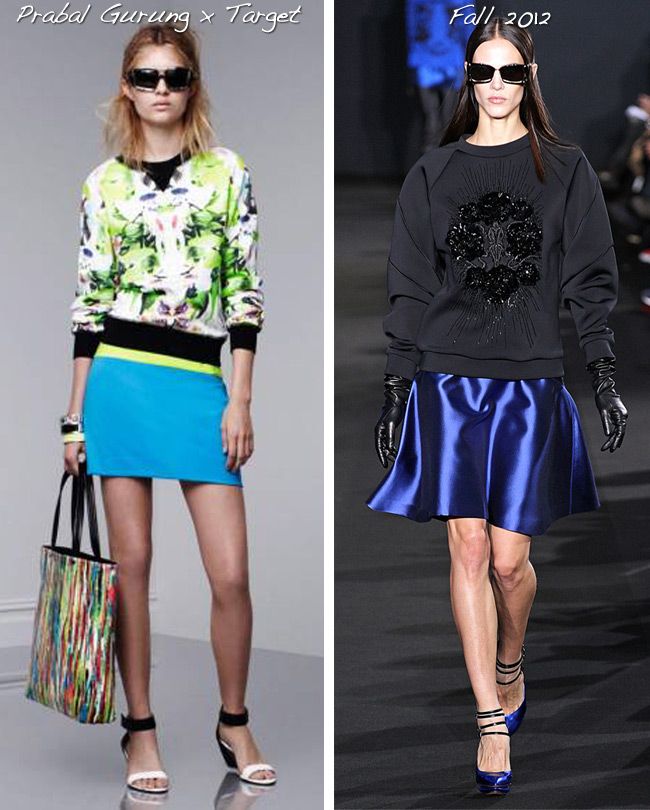 Prabal Gurung for Target sweatshirt in First Date print, Prabal Gurung fall 2012 sweatshirt and skirt