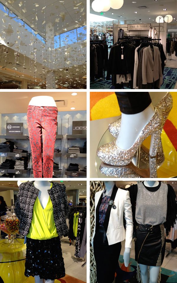 Cusp Neiman Marcus Topanga, Rag & Bone blazers, J Brand velvet brocade jeans, silver glitter pumps, Alice and Olivia tweed jacket