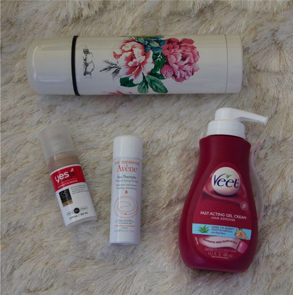 favorite summer beauty products: Veet hair remover cream gel, Avene thermal water, Yes to Grapefruit CC cream