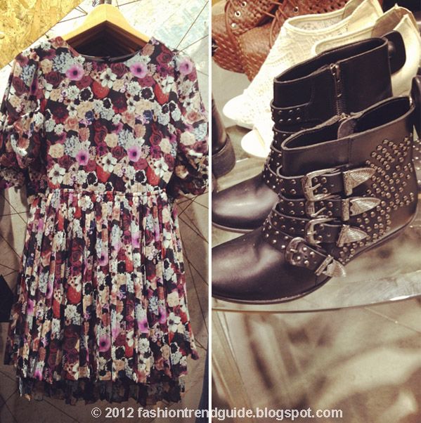 Urban Outfitters floral dress, Ecote Kylie studded buckle ankle boots
