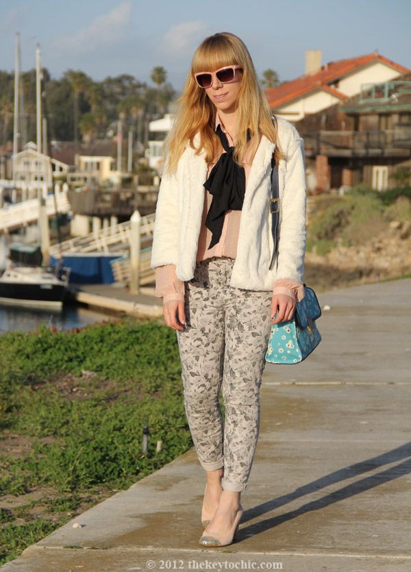 Jason Wu for Target blush dot blouse, Jason Wu for Target floral flap handbag, J Brand floral jeans in sugar cane, Topshop Jamaica glitter pumps, southern California street style, Los Angeles fashion blogger