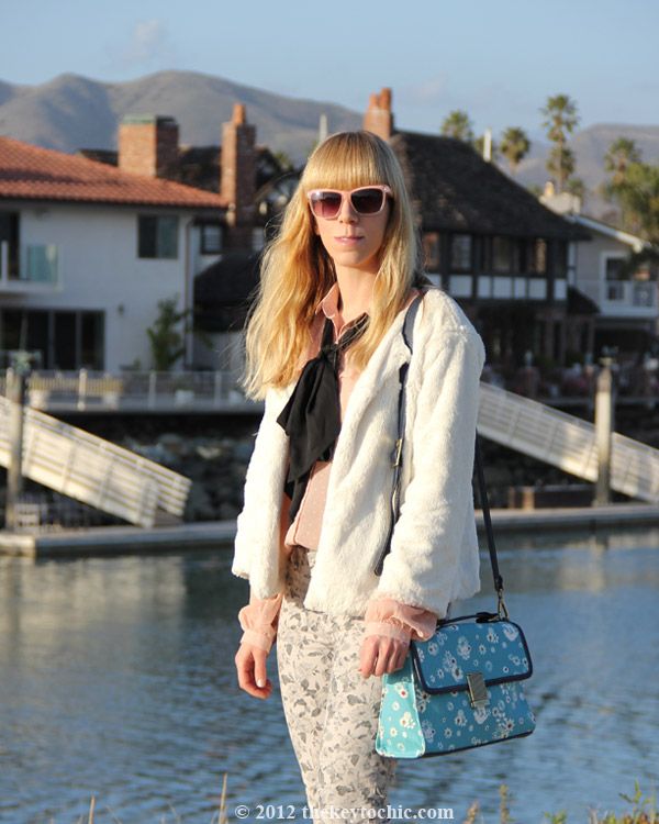 Jason Wu for Target blush dot blouse, Jason Wu for Target floral flap handbag, J Brand floral jeans in sugar cane, southern California street style, Los Angeles fashion blogger
