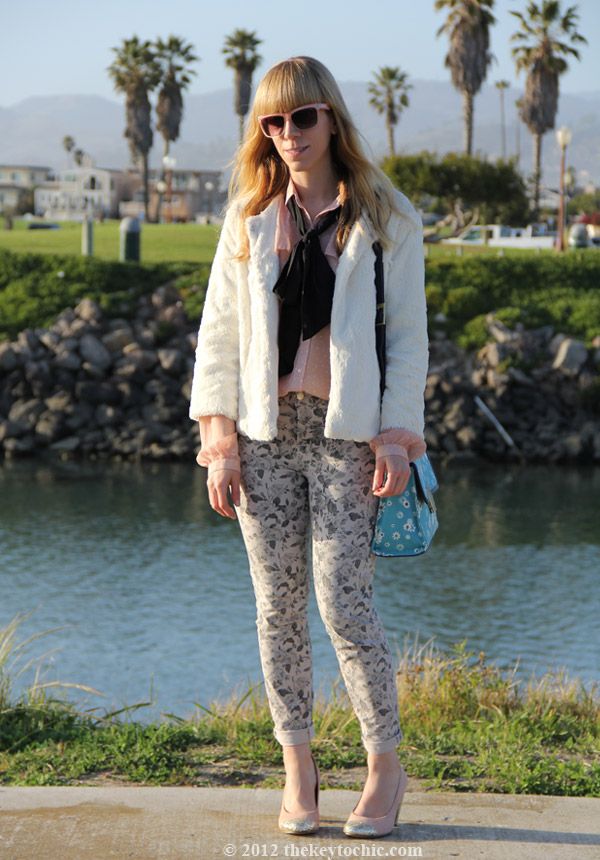 Jason Wu for Target blush dot blouse, Jason Wu for Target floral flap handbag, J Brand jeans in sugar cane, Topshop Jamaica glitter pumps, southern California street style, Los Angeles fashion blogger