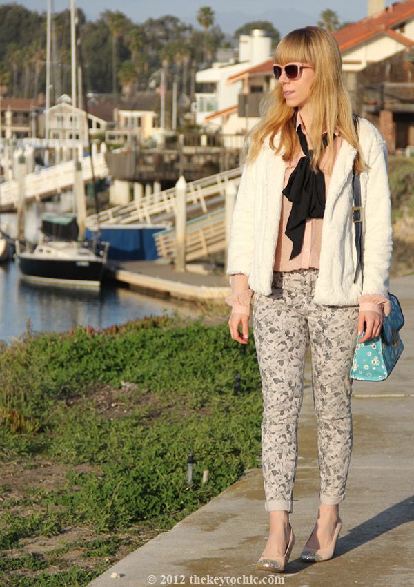 Jason Wu for Target blush dot blouse, Jason Wu for Target floral flap handbag, J Brand floral jeans in sugar cane, Topshop Jamaica glitter pumps, southern California street style, Los Angeles fashion blogger