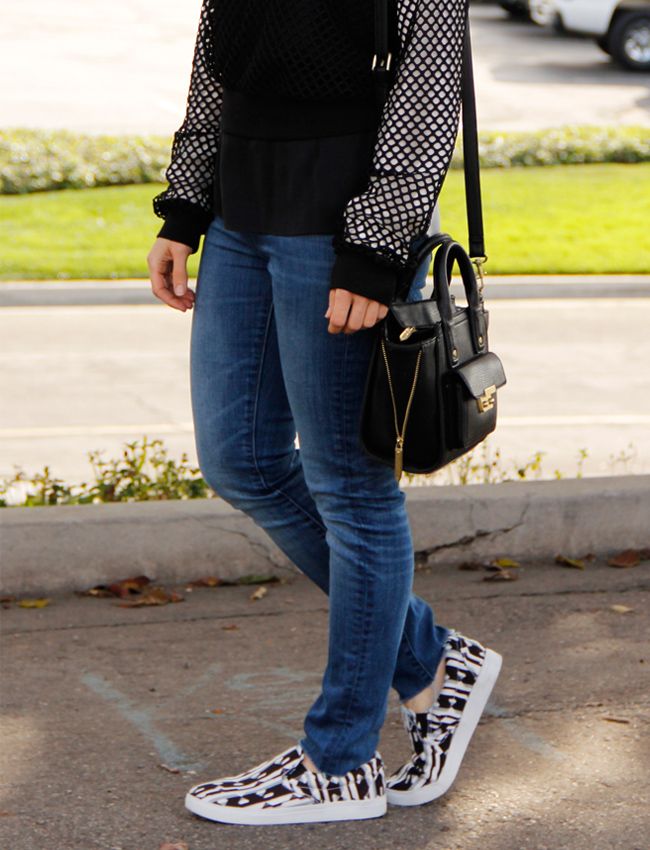 Peter Pilotto for Target geometric print slip-on sneakers and Phillip Lim for Target black mini satchel