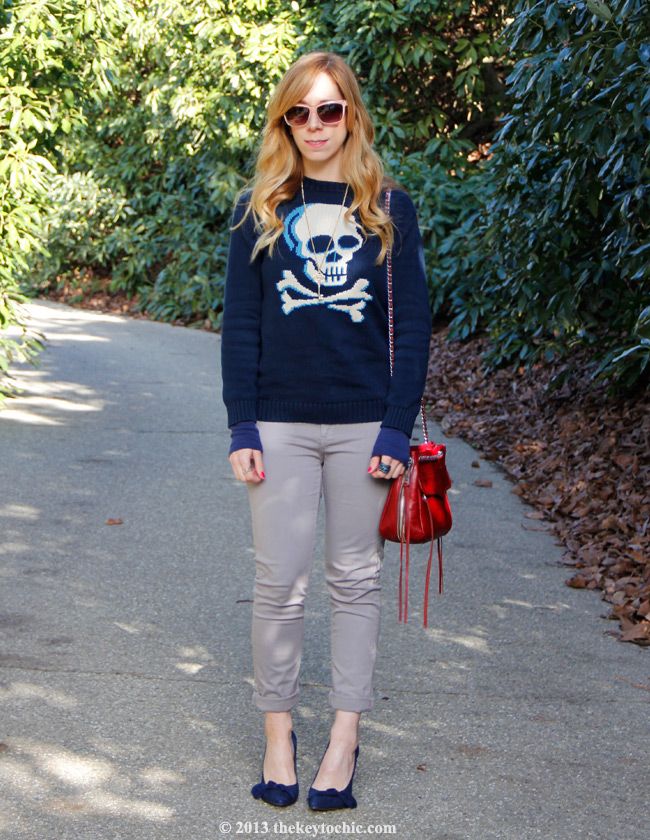 Rag & Bone legging jeans, Sole Society Elisa bow heels, bow Poppy pumps, skull sweater, LA fashion blog