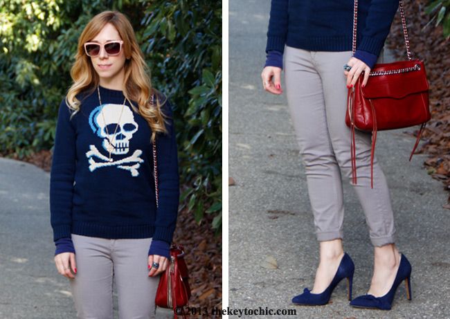Rag & Bone legging jeans, Sole Society Elisa bow heels, Poppy look alike pumps, Rebecca Minkoff Swing bag, Target skull sweater, LA fashion blog