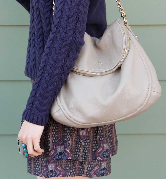 Cotton On cable knit sweater with Forever 21 boho babe skirt and Kate Spade Cobble Hill Penny bag