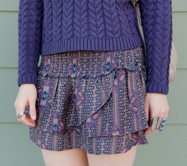 Cotton On cable knit sweater with Forever 21 boho babe skirt
