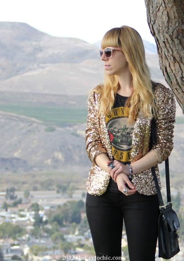 gold sequin jacket, James Jeans Couture Collection, vintage Coach bag, Los Angeles fashion blogger