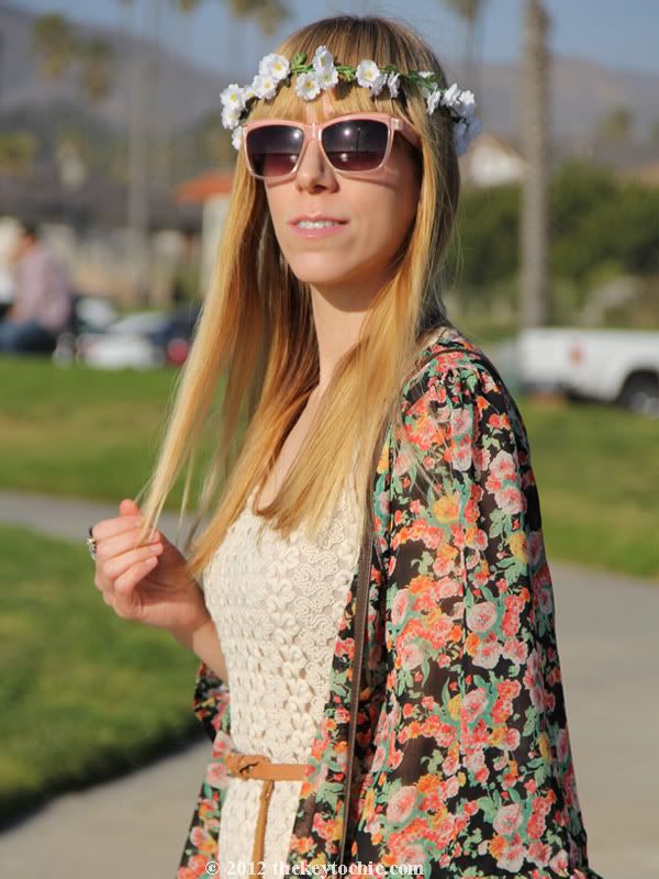 floral headband garland, Unif the robe in bouquet, crochet dress, Los Angeles fashion blog, southern California fashion blog