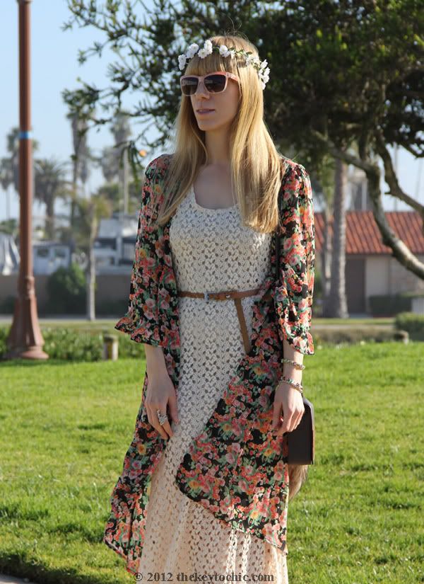 floral garland, Unif the robe in bouquet, crochet dress, H&M fox handbag, Los Angeles fashion blog, southern California fashion blog