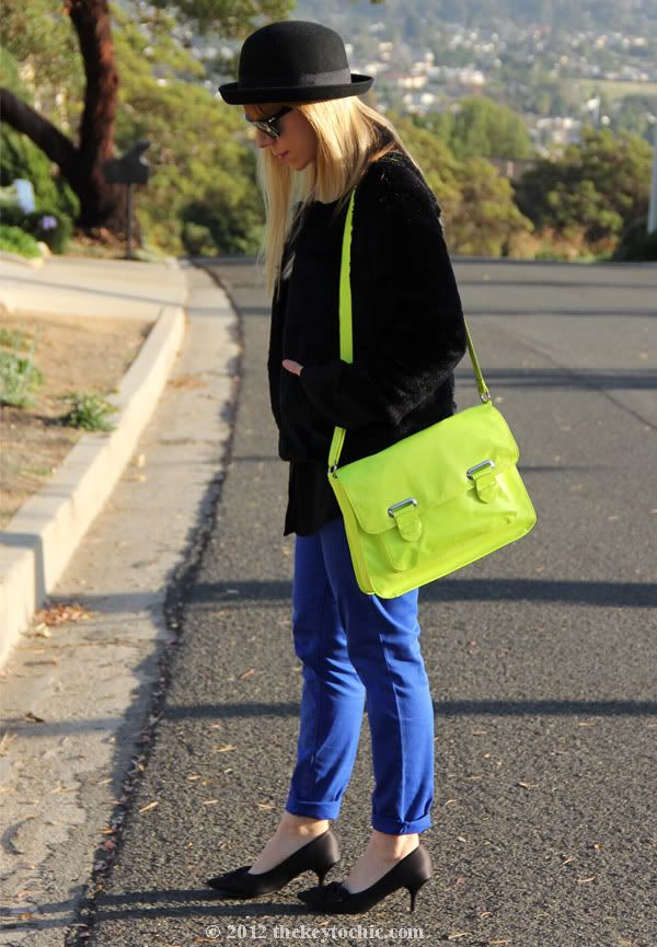 neon handbag, Lucky Brand Charlie skinny skimmer capri jeans, kitten heels, Los Angeles fashion blogger, southern California fashion blog