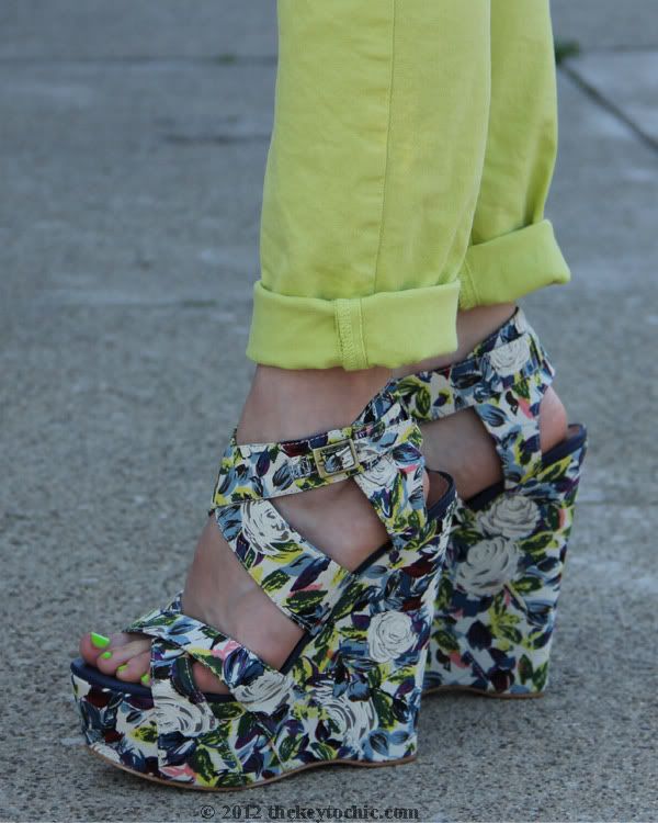 J Brand neon jeans, River Island floral wedges, Los Angeles fashion blogger, southern California fashion blog