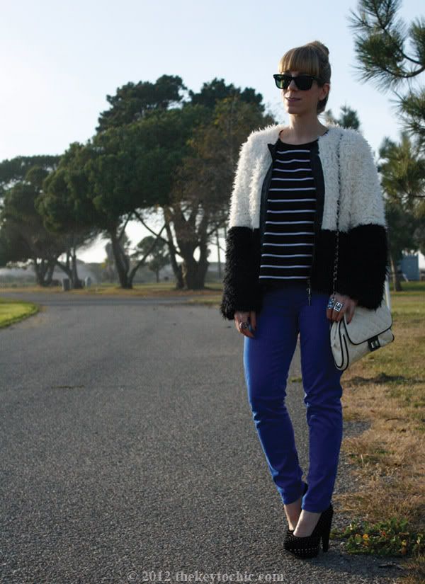 Lumiere two-tone faux fur jacket, Lucky Brand Charlie capri jeans, Forever 21 quilted handbag, Los Angeles fashion blog, southern California fashion blogger