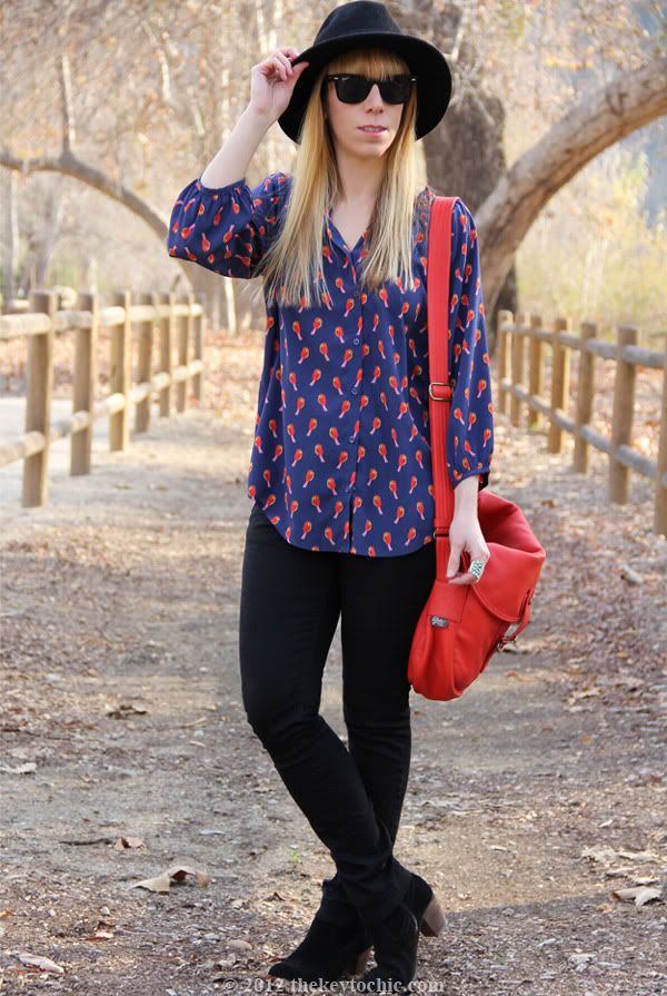 Old Navy bird print blouse, Cheap Monday jeans, Dolce Vita Jamison boots, Upla satchel, Los Angeles fashion blog, southern California style